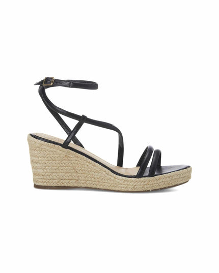 Romã Leder-Espadrille Schwarz mit Jute-Keilabsatz