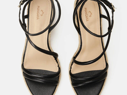 Romã Leder-Espadrille Schwarz mit Jute-Keilabsatz