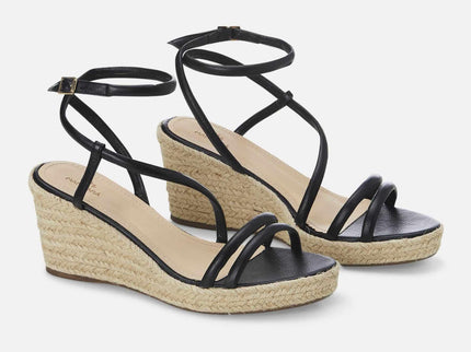 Romã Leder-Espadrille Schwarz mit Jute-Keilabsatz