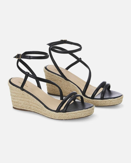 Romã Leder-Espadrille Schwarz mit Jute-Keilabsatz