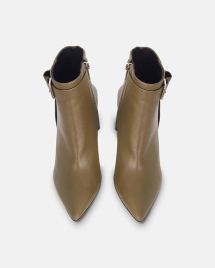 Salvia Green Leather Heeled Ankle Boots – Pointed Toe Elegant Design-2