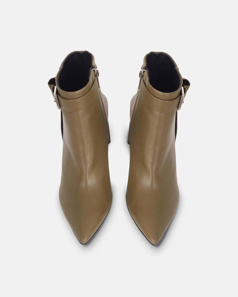 Salvia Green Leather Heeled Ankle Boots – Pointed Toe Elegant Design-2