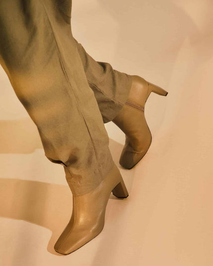 Senna Damen Leder-Boots | Olive Green