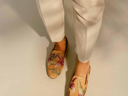 Canela Suede Yellow Leather Embroidered Loafers
