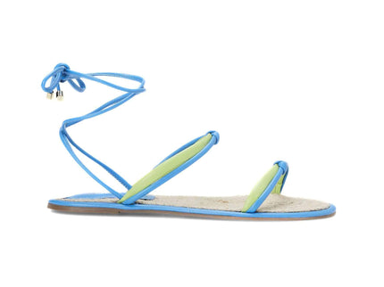 Urucum Leder-Schnürsandale Blau – Flach mit Raffia