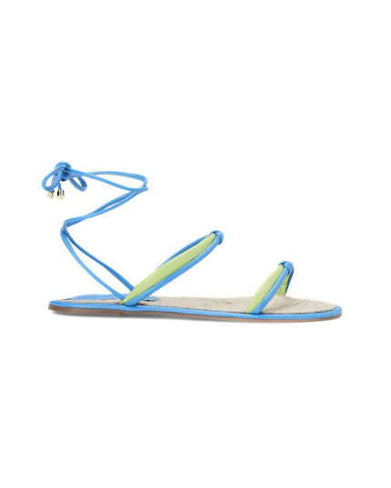 Urucum Leder-Schnürsandale Blau – Flach mit Raffia