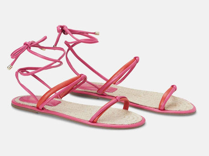 Urucum Leder-Schnürsandale Rosa – Flach mit Raffia