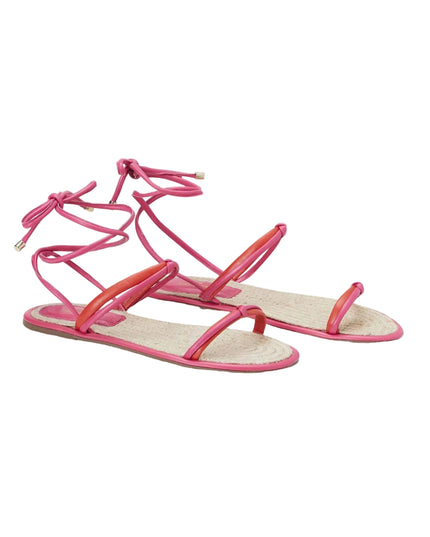 Urucum Leder-Schnürsandale Rosa – Flach mit Raffia