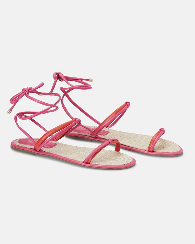Urucum Leder-Schnürsandale Rosa – Flach mit Raffia