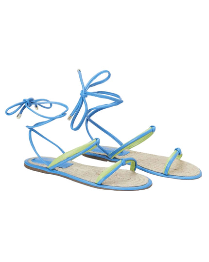 Urucum Leder-Schnürsandale Blau – Flach mit Raffia