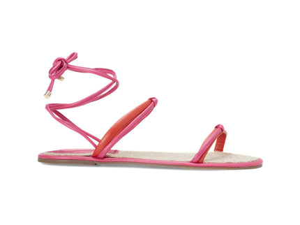 Urucum Leder-Schnürsandale Rosa – Flach mit Raffia