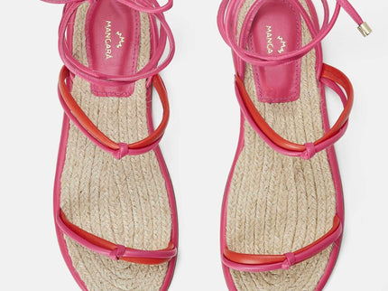 Urucum Leder-Schnürsandale Rosa – Flach mit Raffia