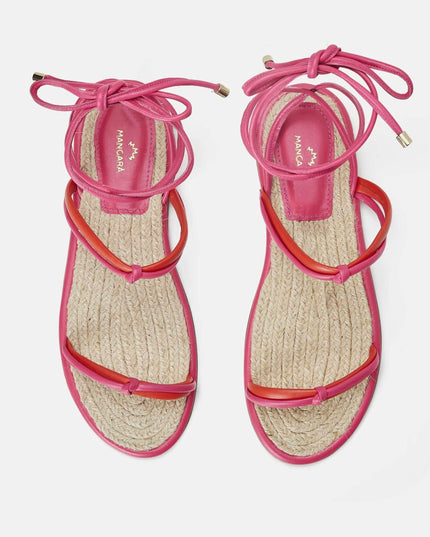 Urucum Leder-Schnürsandale Rosa – Flach mit Raffia