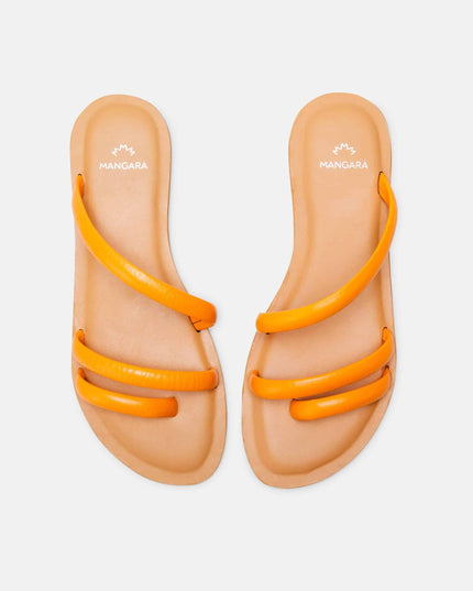 Cacau Kalbsleder-Slide-Sandale Orange – Drei Riemen