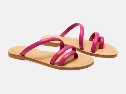 Cacau Kalbsleder-Slide-Sandale Rosa – Drei Riemen