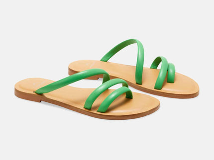 Cacau Kalbsleder-Slide-Sandale Grün – Drei Riemen