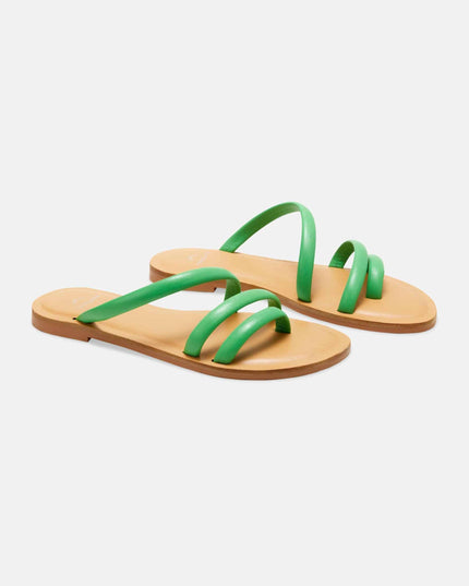 Cacau Kalbsleder-Slide-Sandale Grün – Drei Riemen