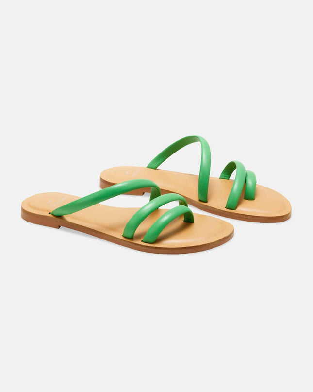 Cacau Kalbsleder-Slide-Sandale Grün – Drei Riemen