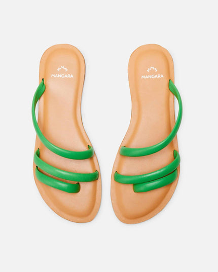 Cacau Kalbsleder-Slide-Sandale Grün – Drei Riemen