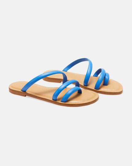 Cacau Kalbsleder-Sandalen Blau – Drei-Riemen-Slide