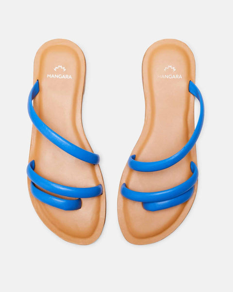 Cacau Kalbsleder-Sandalen Blau – Drei-Riemen-Slide