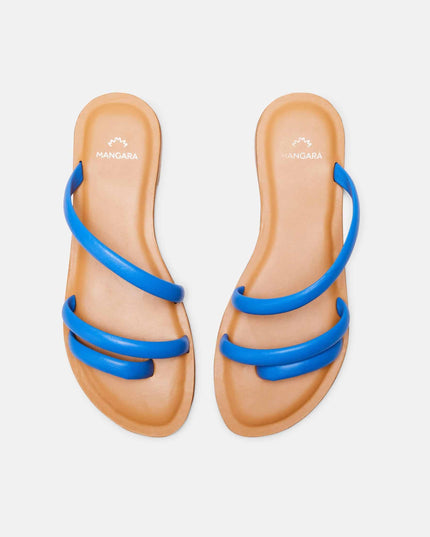 Cacau Kalbsleder-Sandalen Blau – Drei-Riemen-Slide