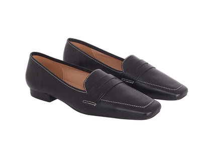 Cipó Black Leather Square-Toe Loafers – Flat