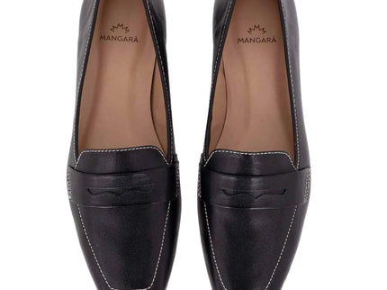 Cipó Black Leather Square-Toe Loafers – Flat