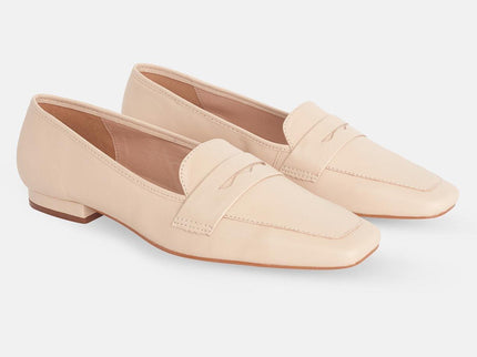 Cipó Beige Leder-Loafer mit eckiger Spitze – Flach