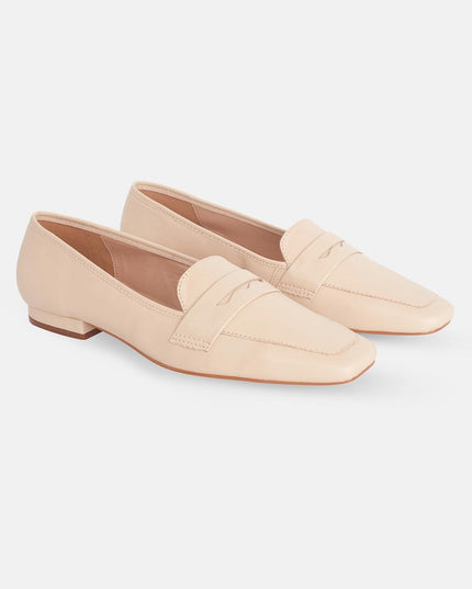 Cipó Beige Leder-Loafer mit eckiger Spitze – Flach