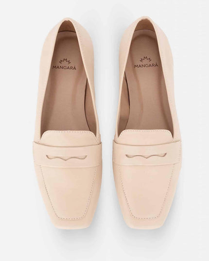 Cipó Beige Leder-Loafer mit eckiger Spitze – Flach
