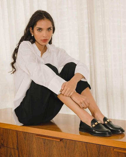 Caetê Kalbsleder-Loafer Schwarz/Beige