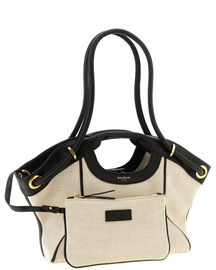 Balmain | Medium Tote Canvas-Shopper | Weiss/Schwarz