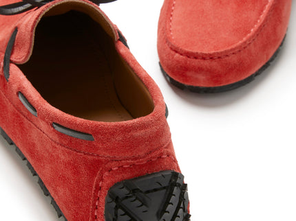 Tyre Sole Laced Driving Loafers, red suede