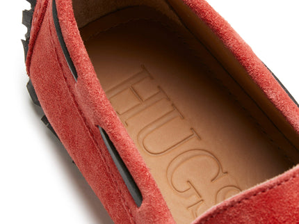 Tyre Sole Laced Driving Loafers, red suede