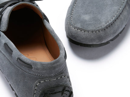 Tyre Sole Laced Driving Loafers, slate grey suede