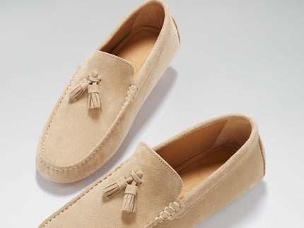 Tasselled Driving Loafers, taupe suede