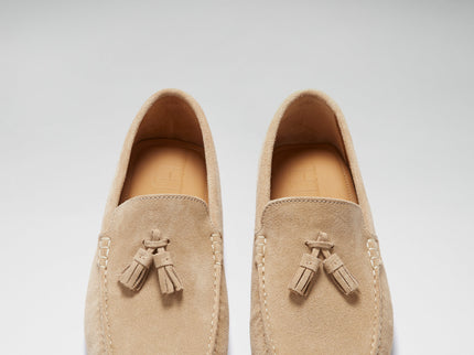 Tasselled Driving Loafers, taupe suede