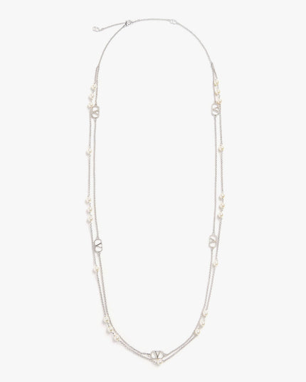 Metal and pearls VLogo Signature necklace