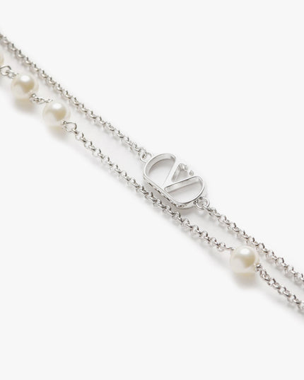 Metal and pearls VLogo Signature necklace