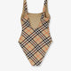 Nylon one-piece swimsuit with check print