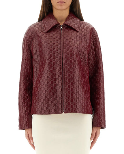 OVERSIZED LEATHER JACKET WITH EMBOSSED GG
