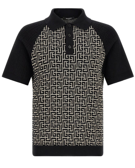 Balmain | PB Monogram Jacquard-Polo | Weiss/Schwarz | Herren
