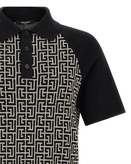 Balmain | PB Monogram Jacquard-Polo | Weiss/Schwarz | Herren
