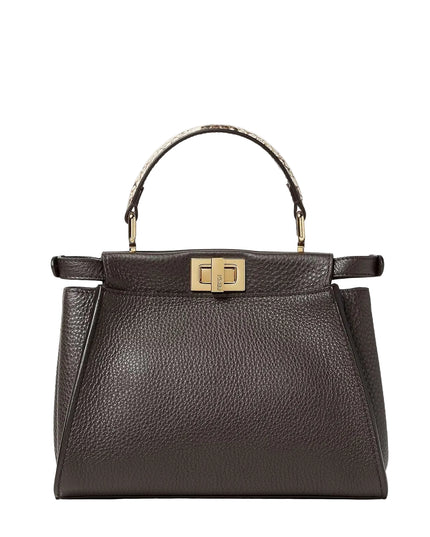 Fendi | Peekaboo Mini Handtasche aus genarbtem Leder | Braun