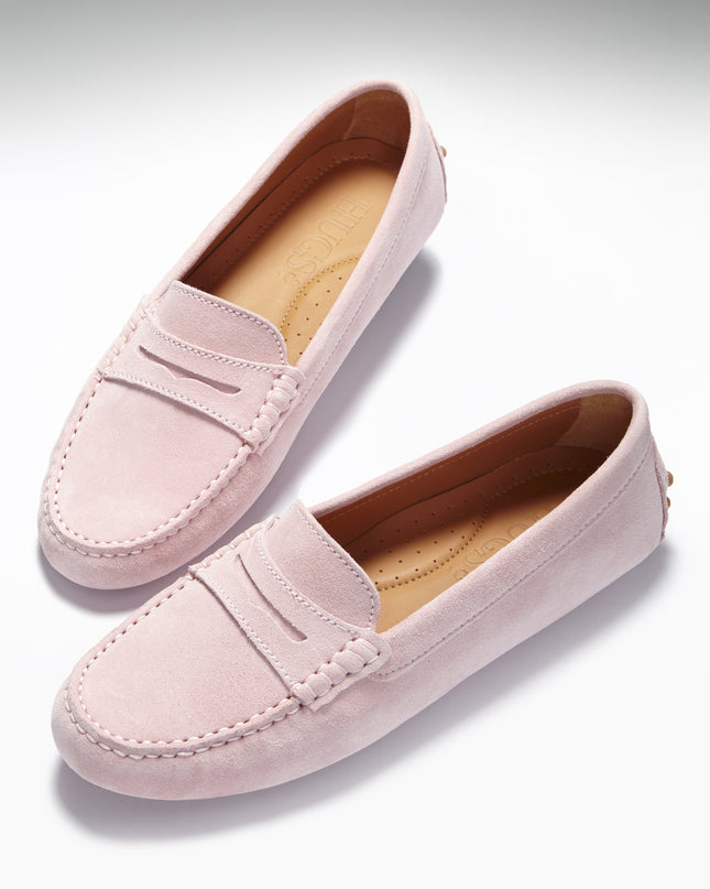 Hugs & Co. Penny Driving Loafers – Ice Pink Wildleder