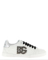 Dolce & Gabbana | Portofino Kalbsleder-Sneaker mit Kristallen | Silberfarben | Damen