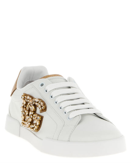 Dolce & Gabbana | Portofino Kalbsleder-Sneaker mit Kristallen | Goldfarben | Damen