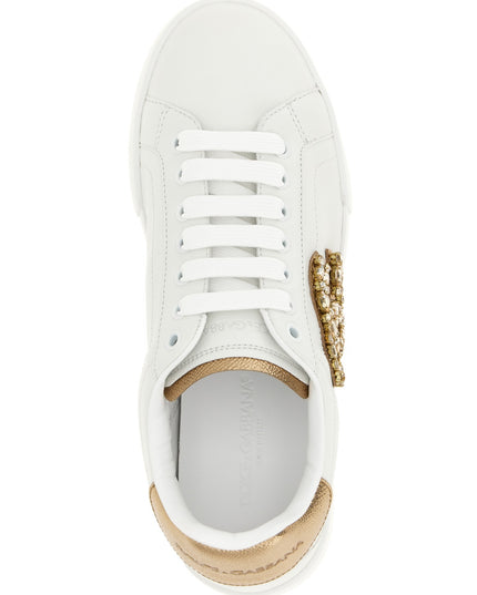 Dolce & Gabbana | Portofino Kalbsleder-Sneaker mit Kristallen | Goldfarben | Damen