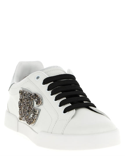 Dolce & Gabbana | Portofino Kalbsleder-Sneaker mit Kristallen | Silberfarben | Damen